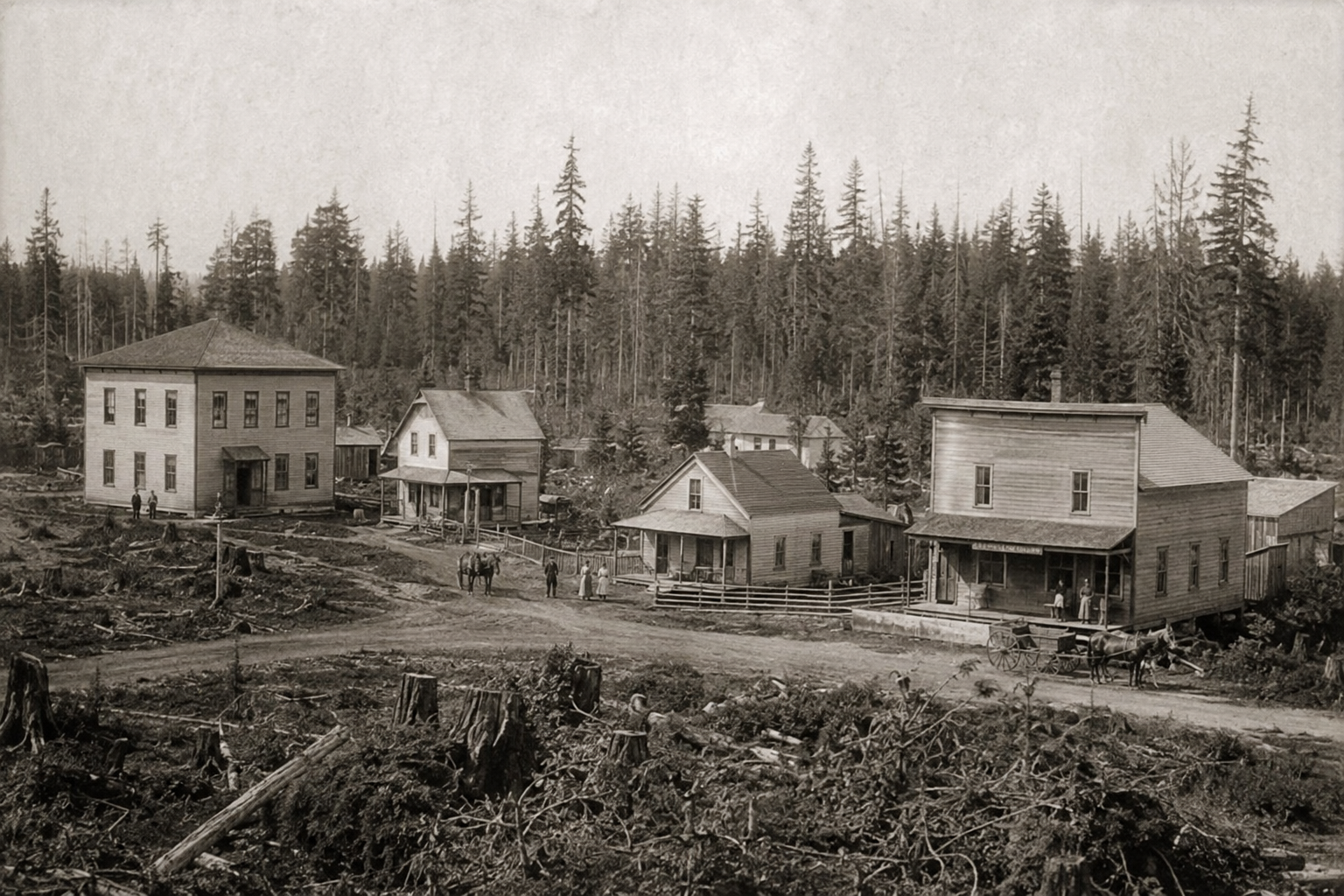 Period-style illustration of the early Hockinson settlement when the community was known as Eureka