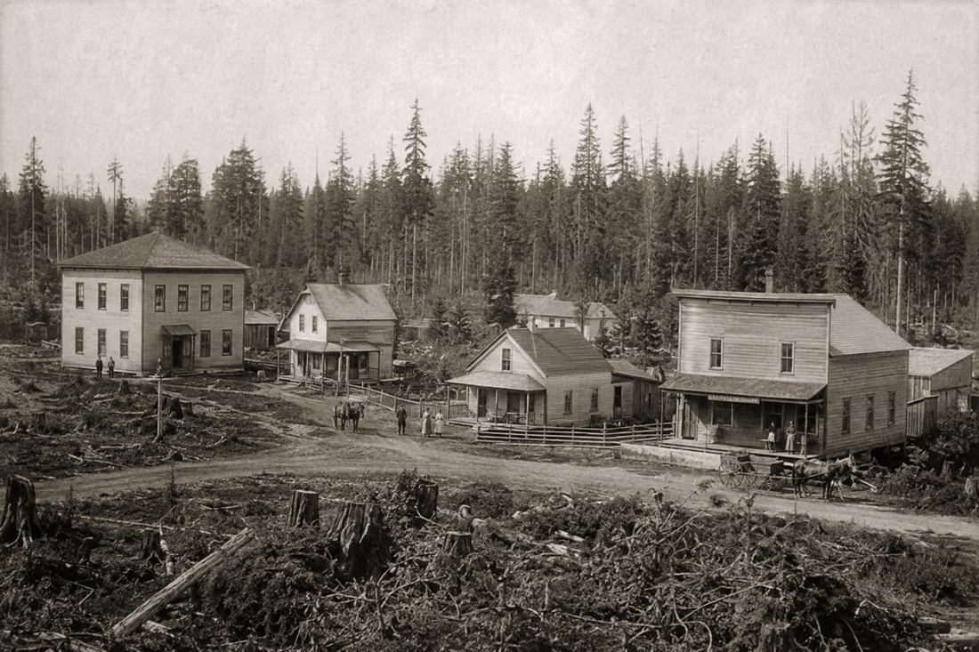 Period-style illustration representing Hockinson's transition from the Eureka settlement to the Hockinson name