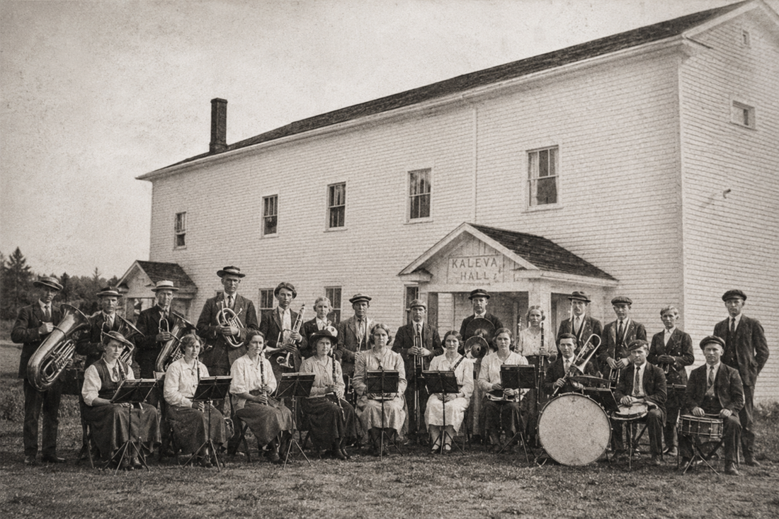 Period-style Finnish community gathering illustration for Hockinson's St. Urho's Day heritage story