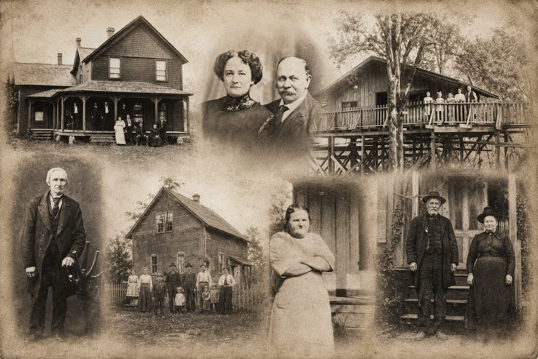 Heritage illustration representing pioneer families and early homes in Hockinson, Washington