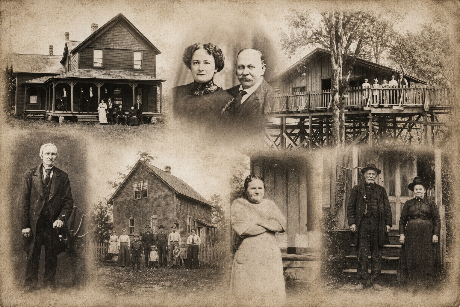 Heritage illustration representing pioneer families and early homes in Hockinson, Washington