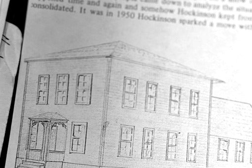 Historical drawing of the Hockinson School built in 1895, shown as it looked in 1918