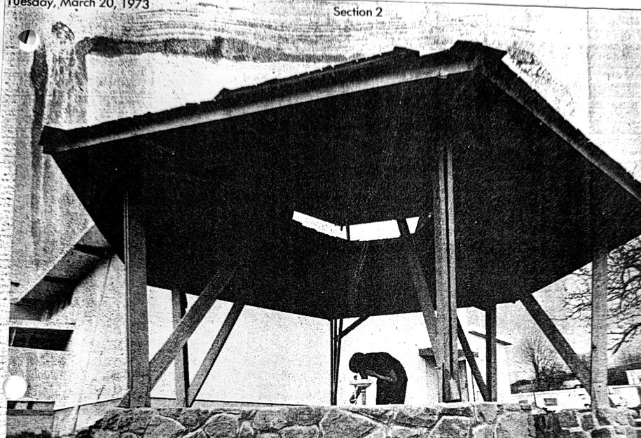 Historic Hockinson war memorial fountain photographed for its 1973 dedication