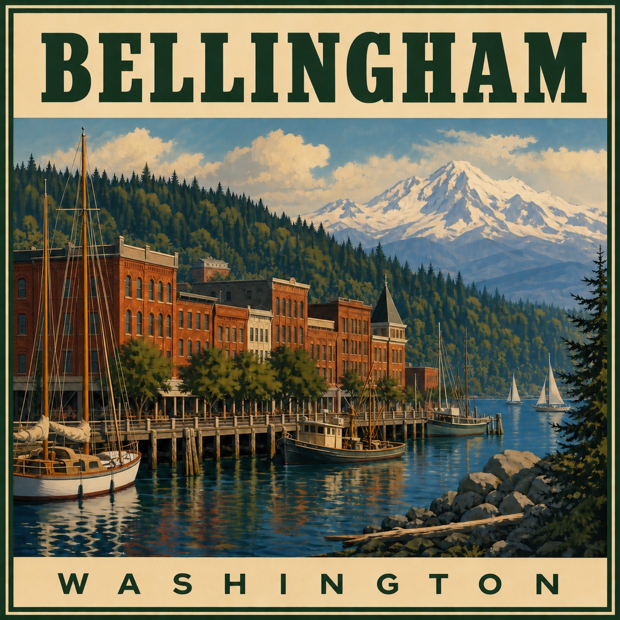 Bellingham Washington vintage travel poster