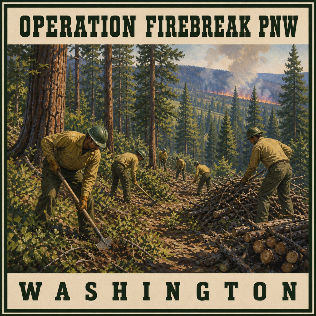 Operation Firebreak PNW Washington vintage travel poster