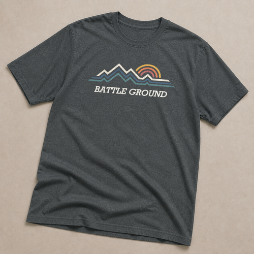 Front print view of Battle Ground WA Retro Mountain Sun T-Shirt