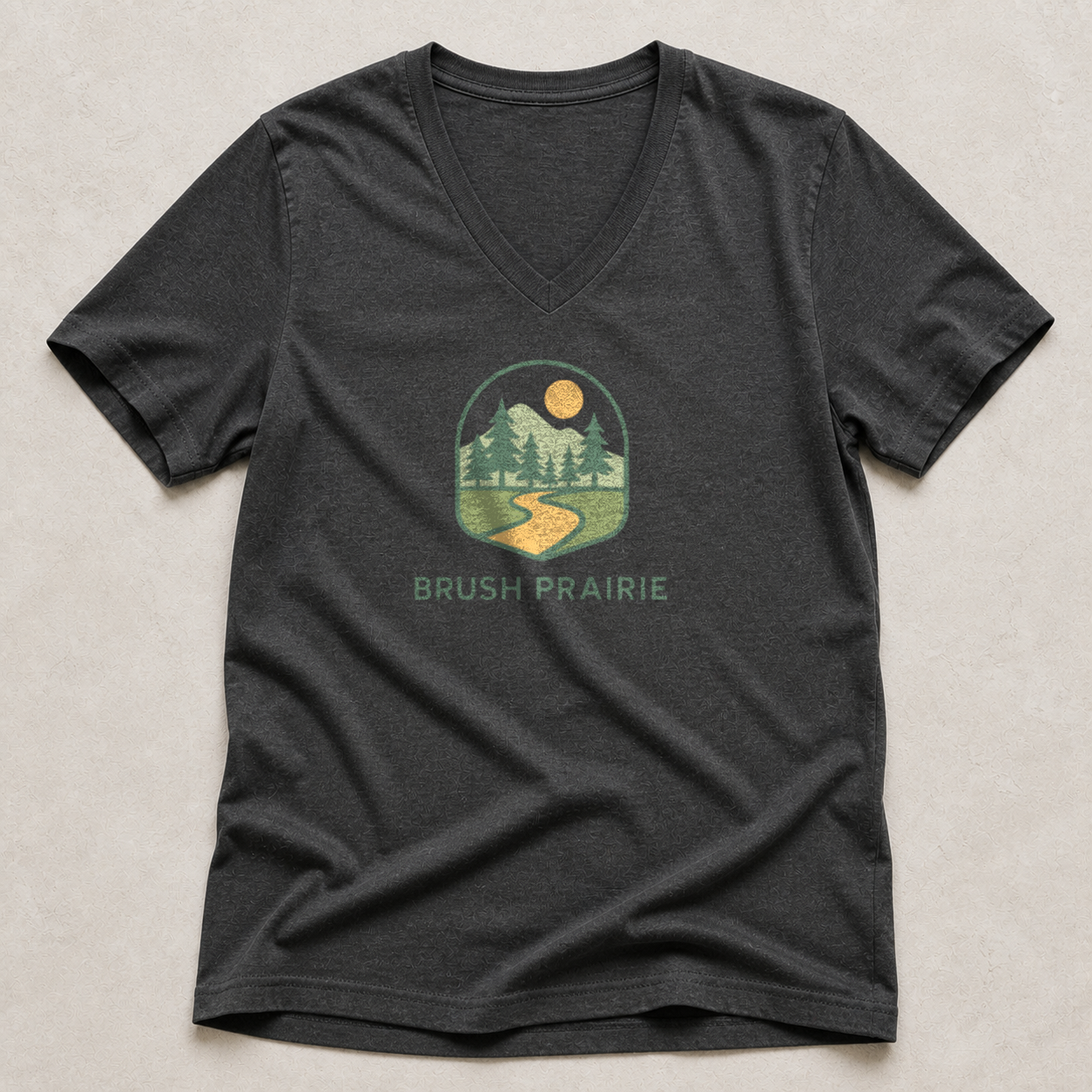 Front print view of Brush Prairie V-Neck T-Shirt