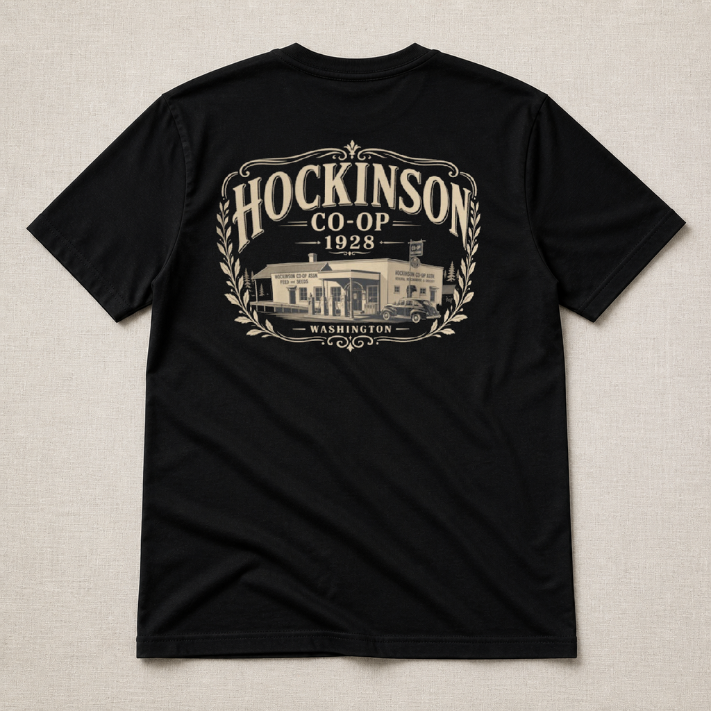 Back print view of Hockinson Co-op 1928 Shirt