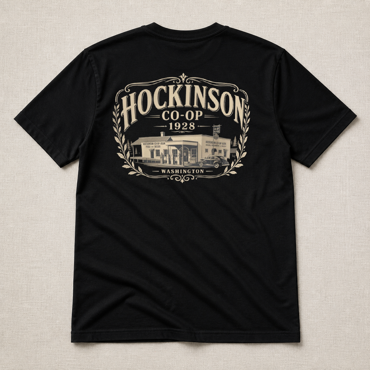 Back print view of Hockinson Co-op 1928 Shirt