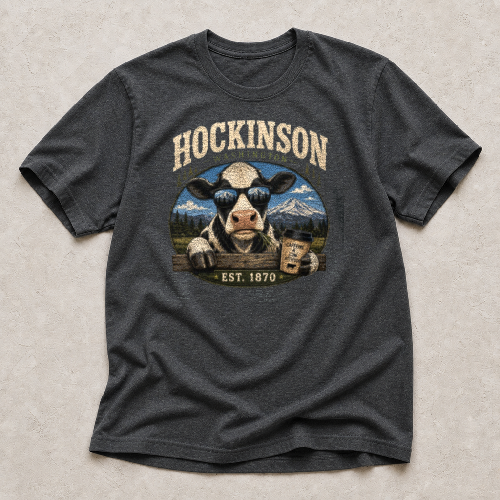 Front print view of Hockinson Cow Sunglasses T-Shirt