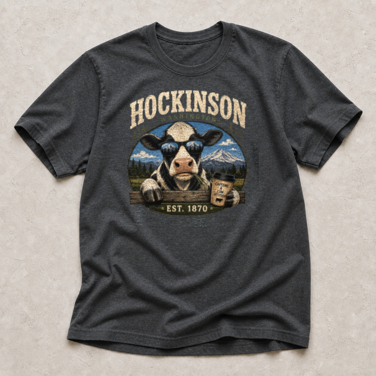 Front print view of Hockinson Cow Sunglasses T-Shirt