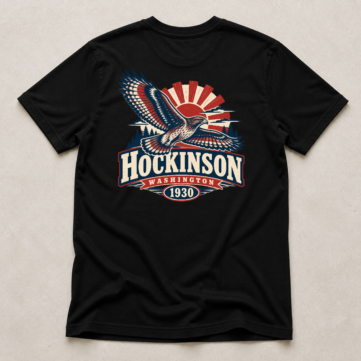 Back print view of Hockinson WA 1930 Heritage Series T-Shirt
