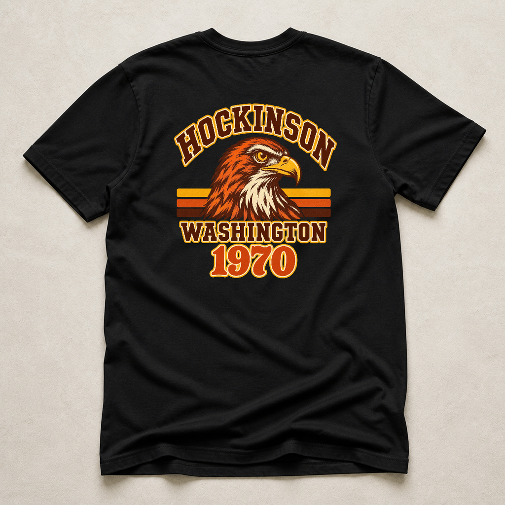 Back print view of Hockinson WA 1970 Heritage Series T-Shirt