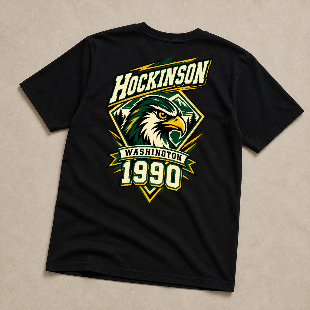 Back print view of Hockinson WA 1990 Heritage Series T-Shirt