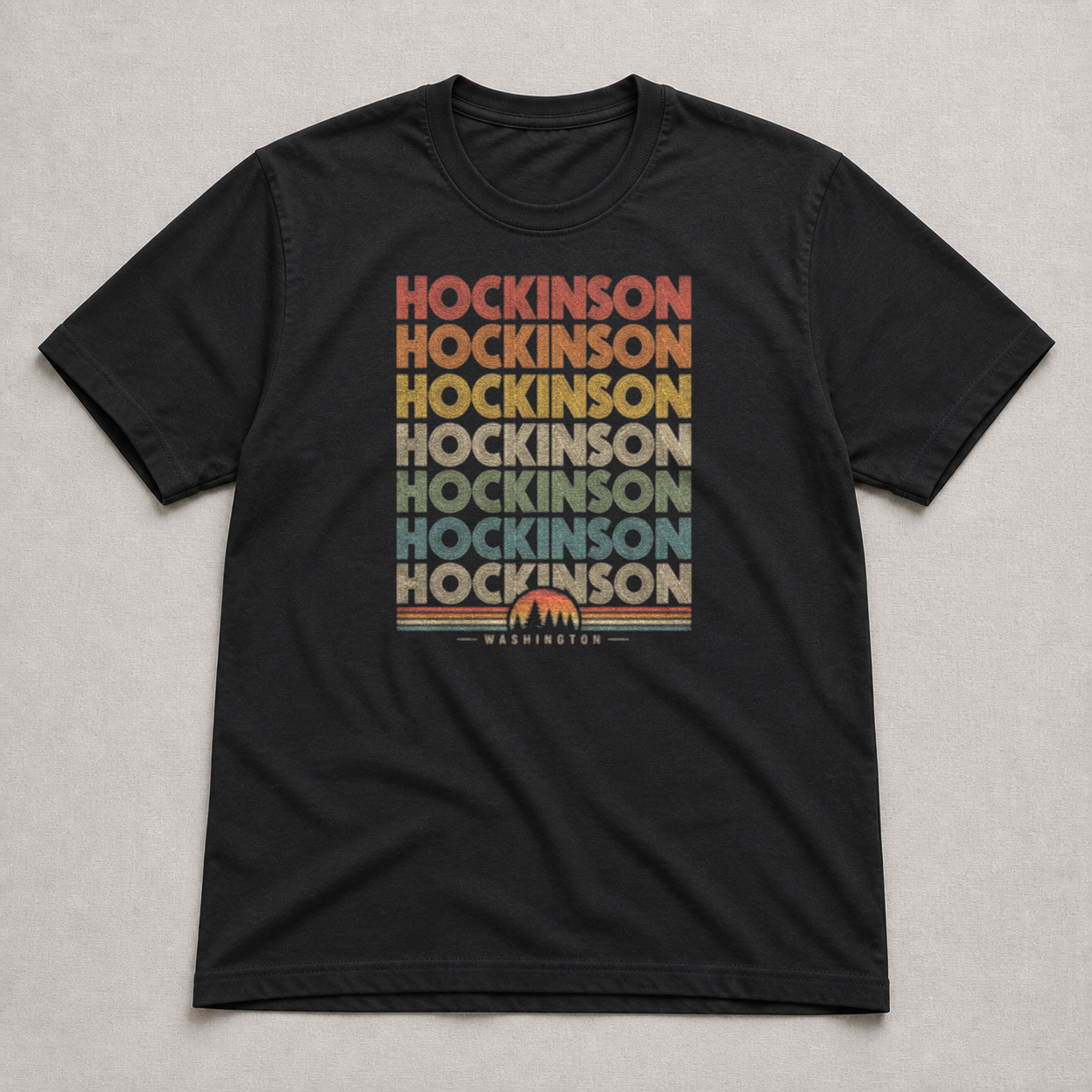 Front print view of Hockinson WA All-Over Retro Text Shirt