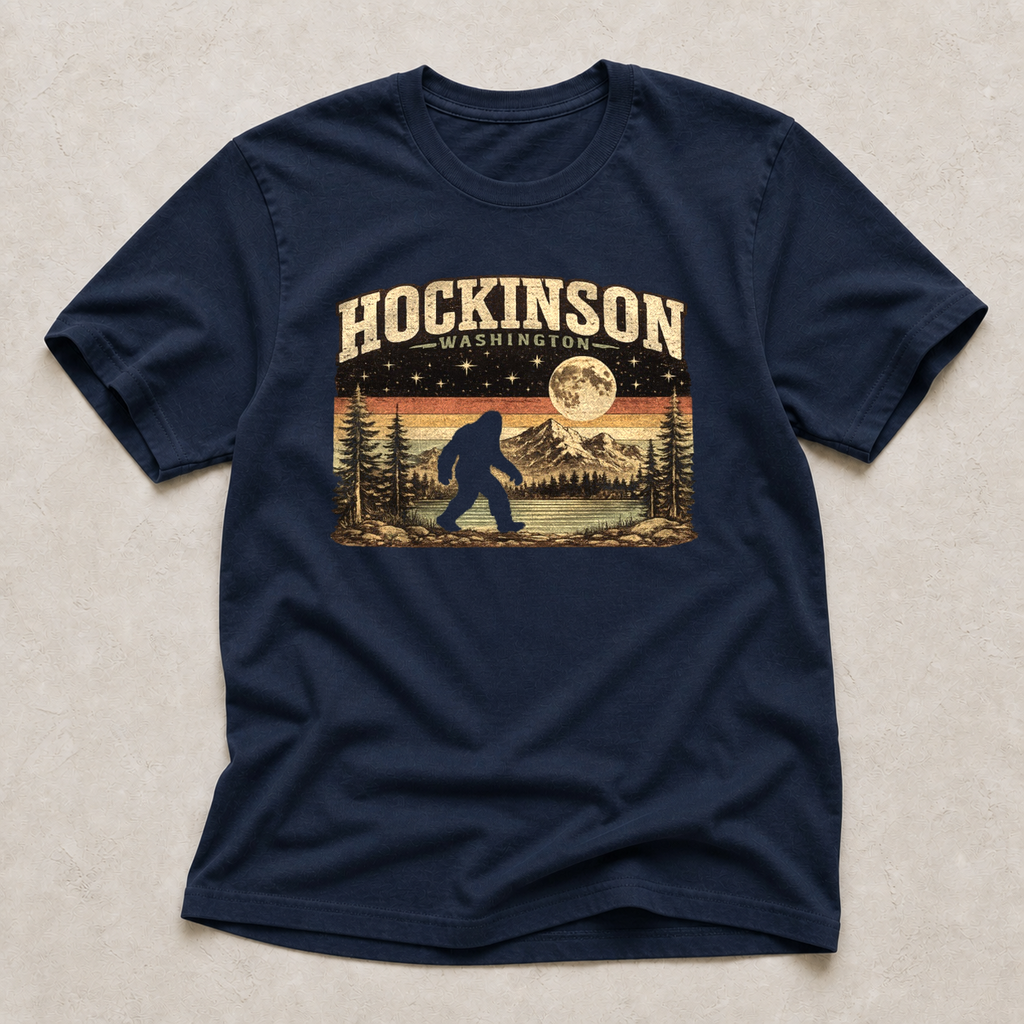 Front print view of Hockinson WA Bigfoot Night Walk T-Shirt