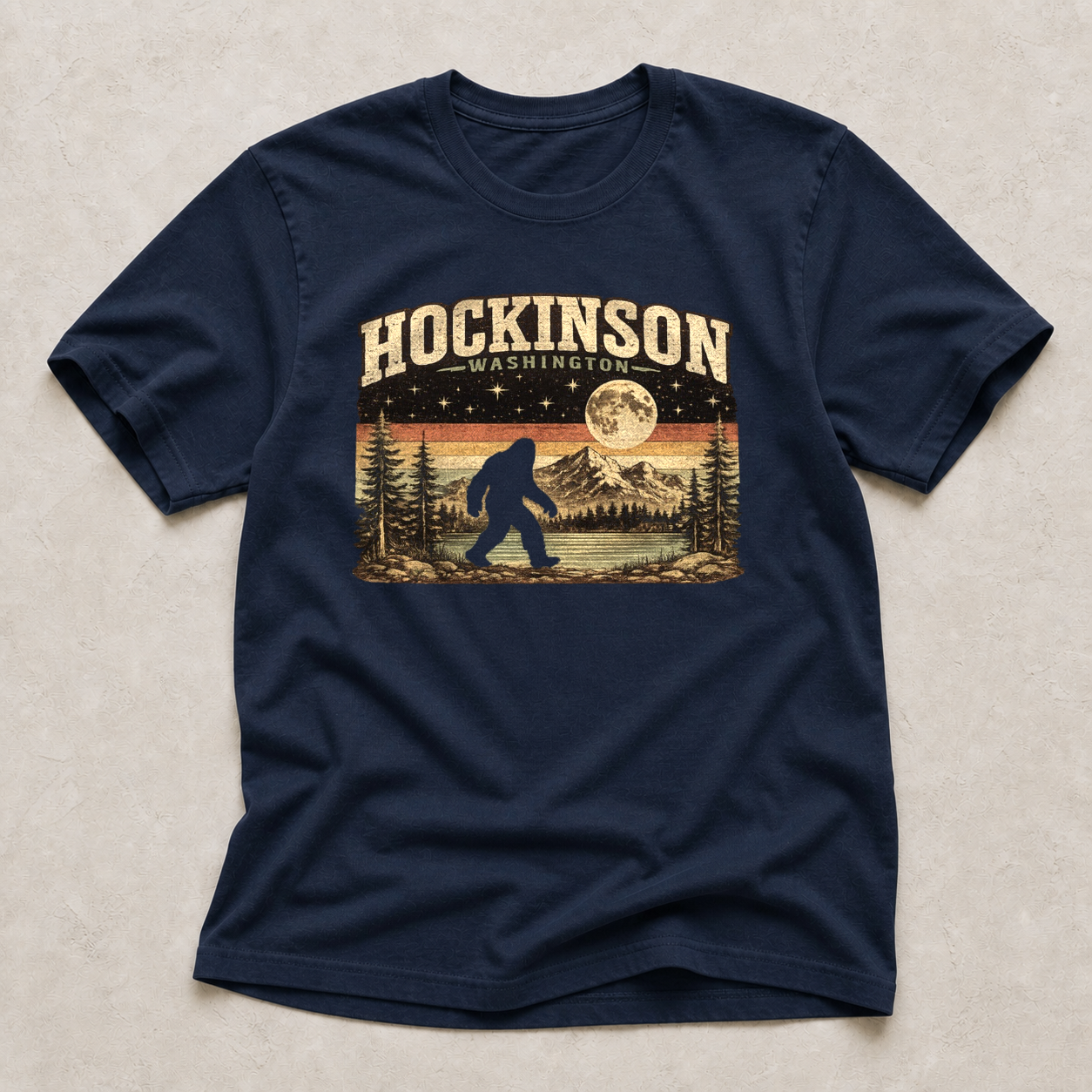 Front print view of Hockinson WA Bigfoot Night Walk T-Shirt