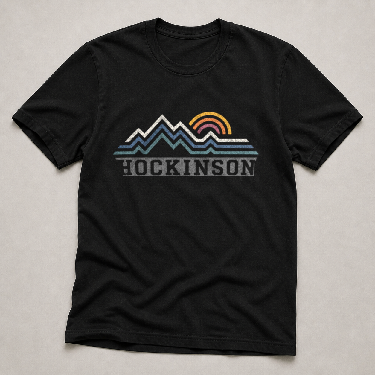 Front print view of Hockinson WA Retro Mountain Sun Shirt