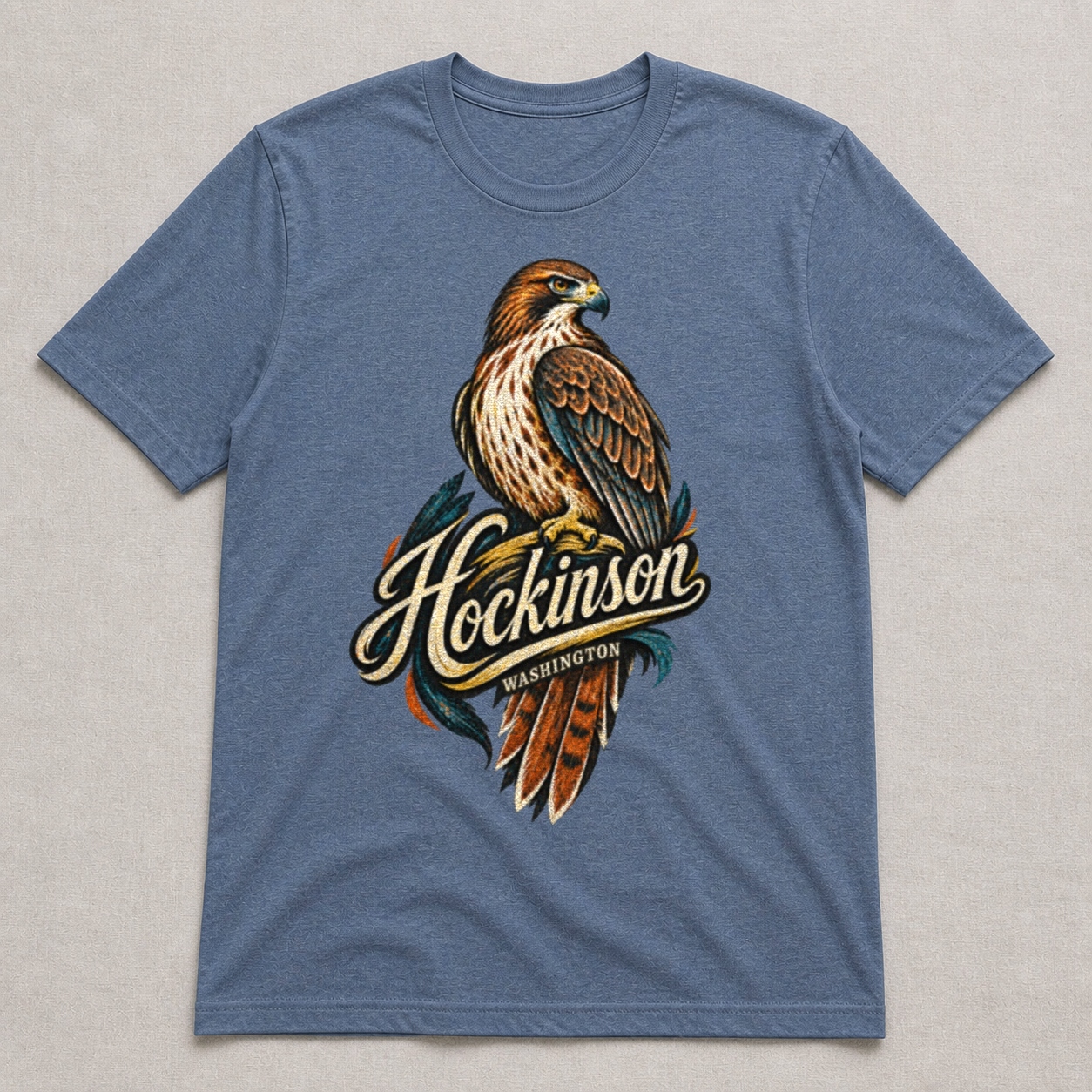 Front print view of Hockinson WA Vintage Hawk T-Shirt
