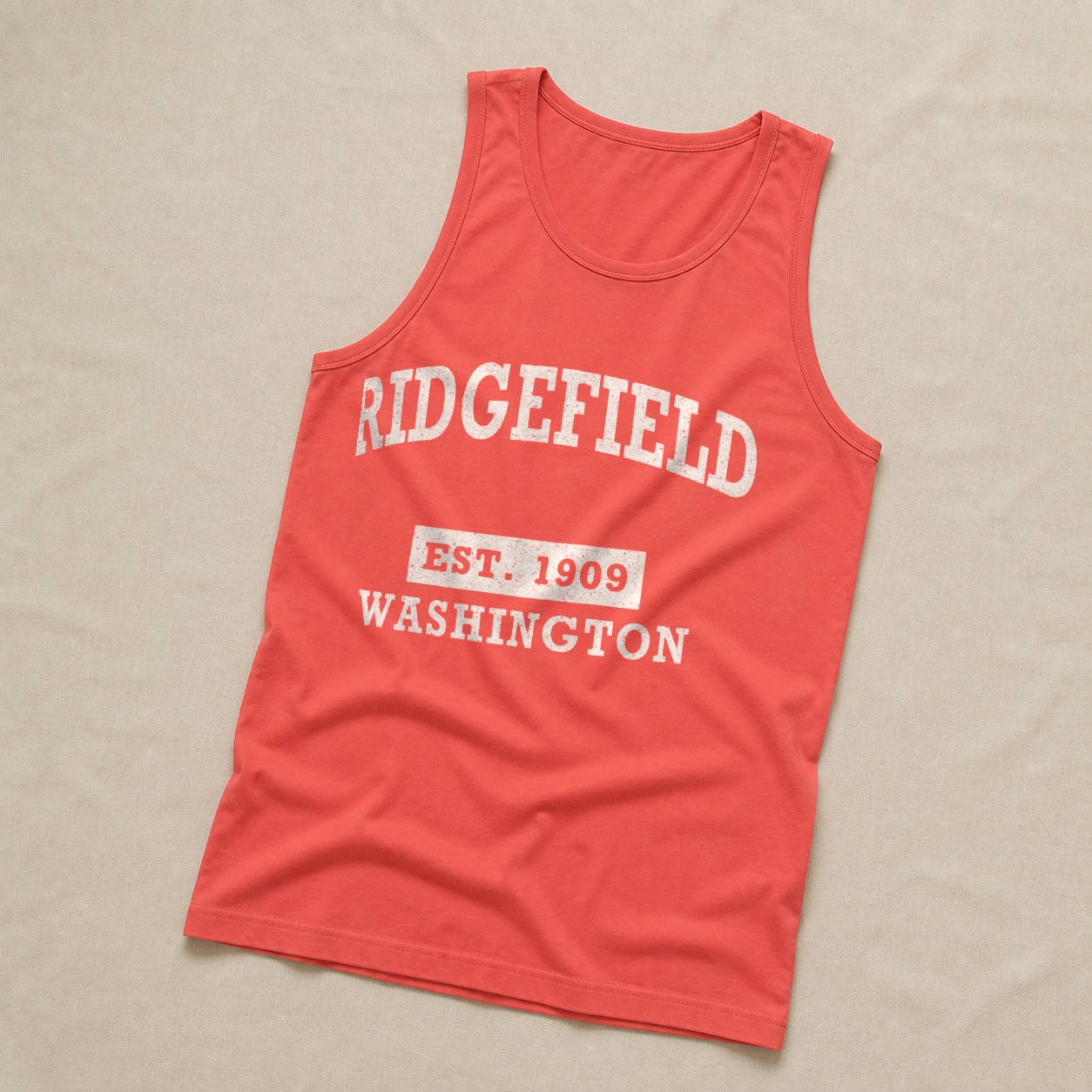 Front print view of Ridgefield WA EST. 1909 Vintage Men’s Premium Tank Top