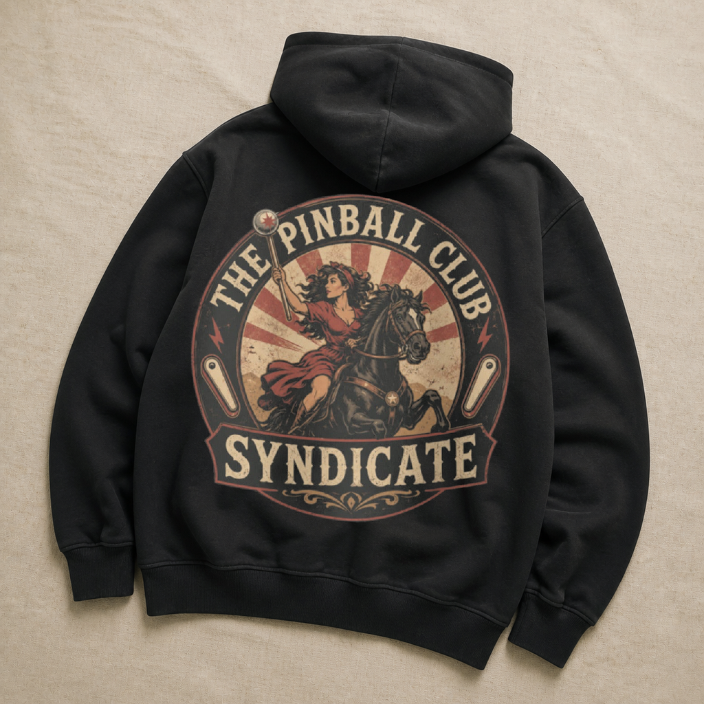 Back print view of The Pinball Club Syndicate Hoodie