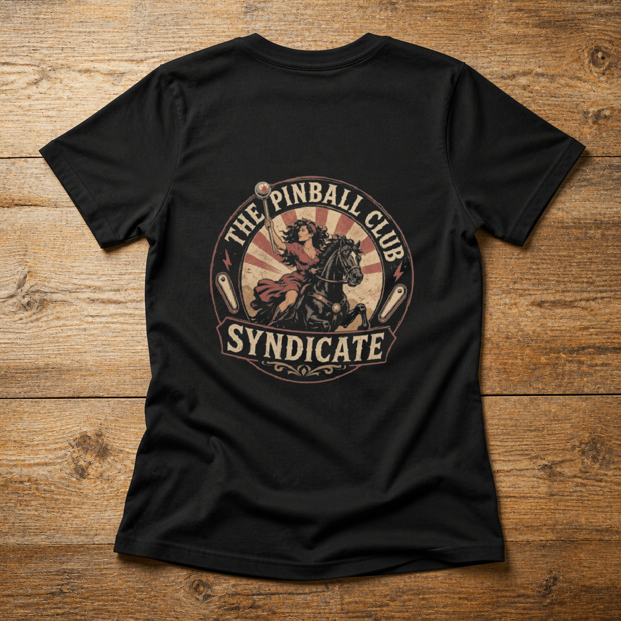 Back print view of The Pinball Club Syndicate V-Neck T-Shirt