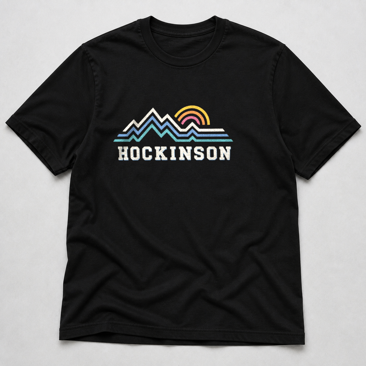 Front print view of Women’s Hockinson WA Retro Mountain Sun Tee