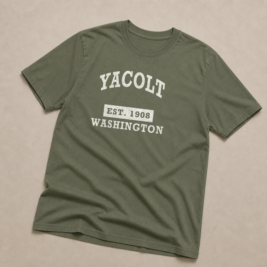 Front print view of Yacolt WA EST. 1908 Vintage Unisex Shirt