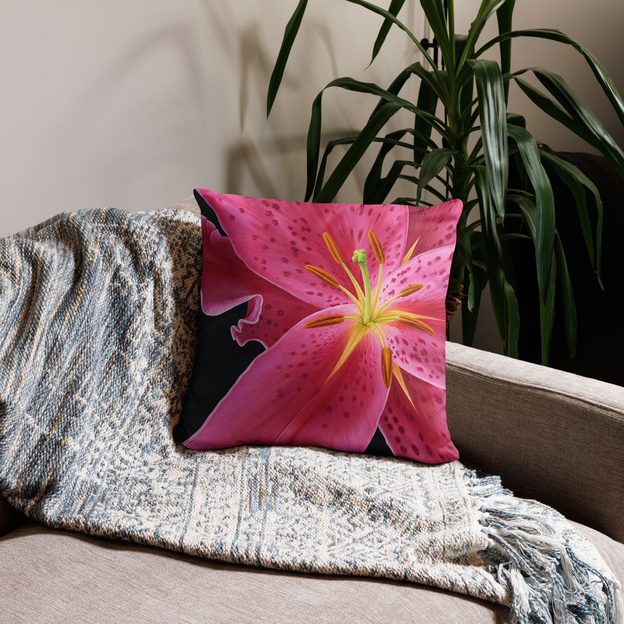 Stargazer Lily Canvas Pillow | Original Floral Artwork by Juliette
